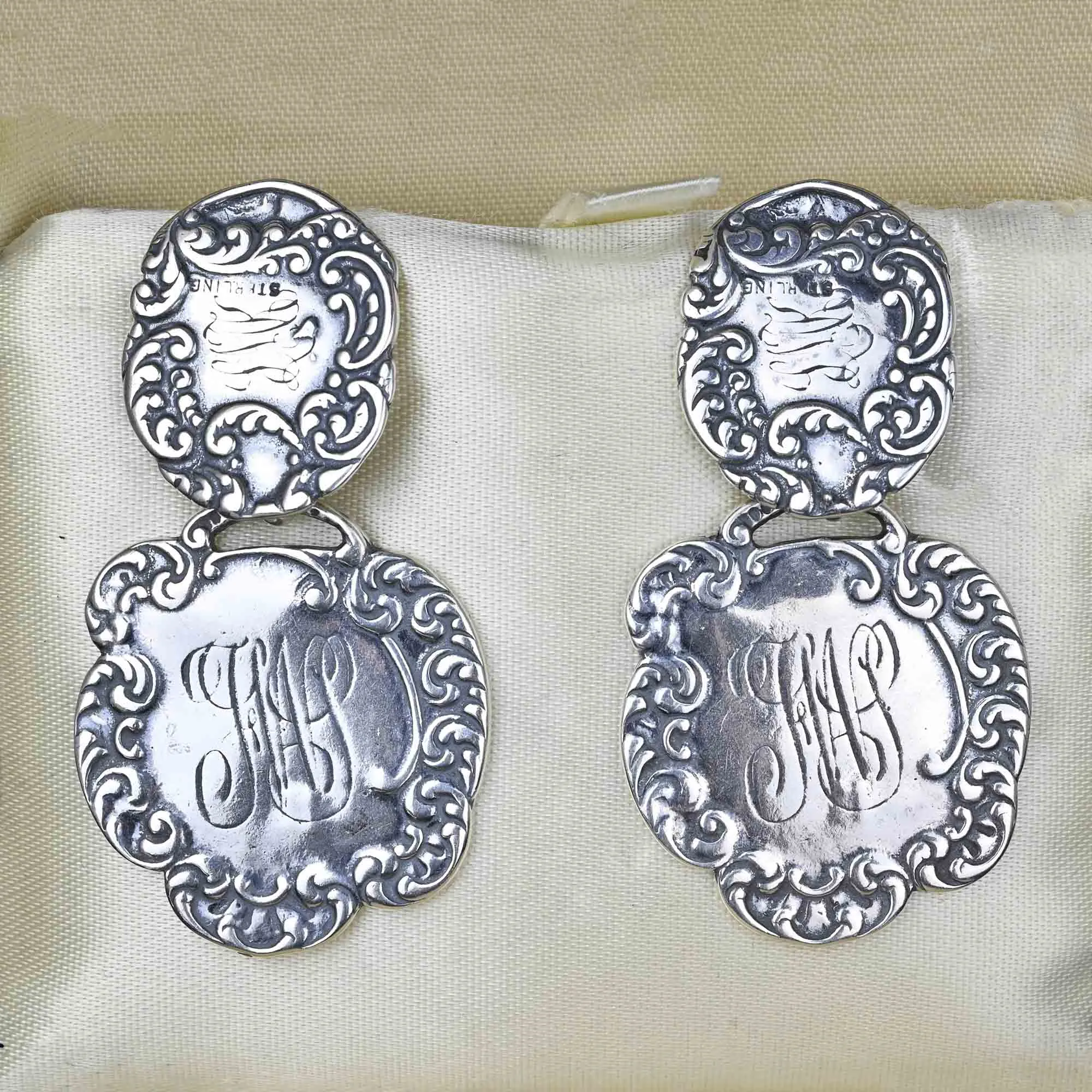 Antique Luggage Tag Sterling Silver Earrings