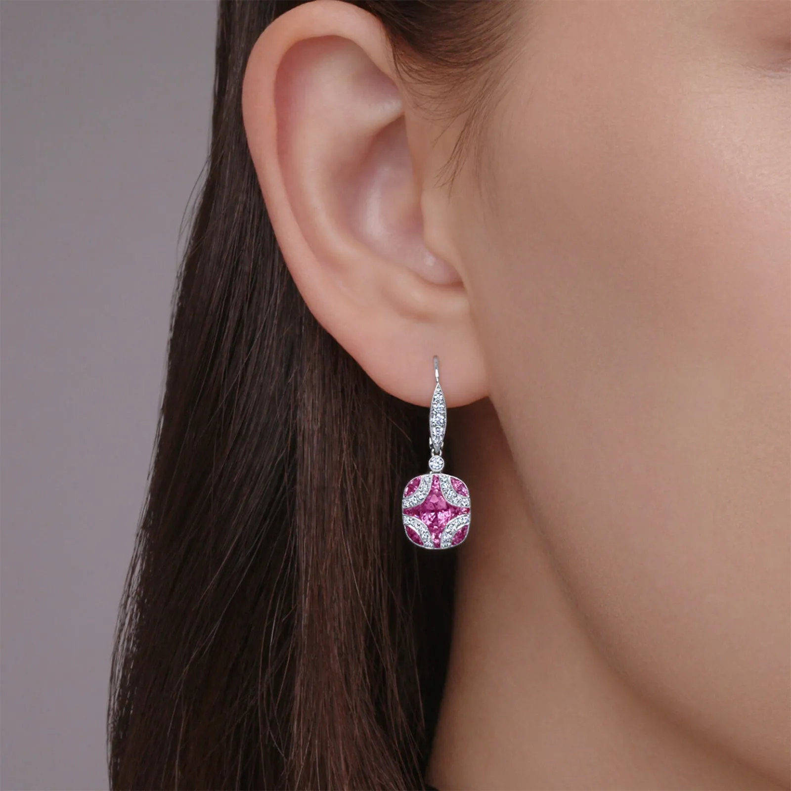 Argyle Small Drop Earrings with Pink Sapphires and Diamonds