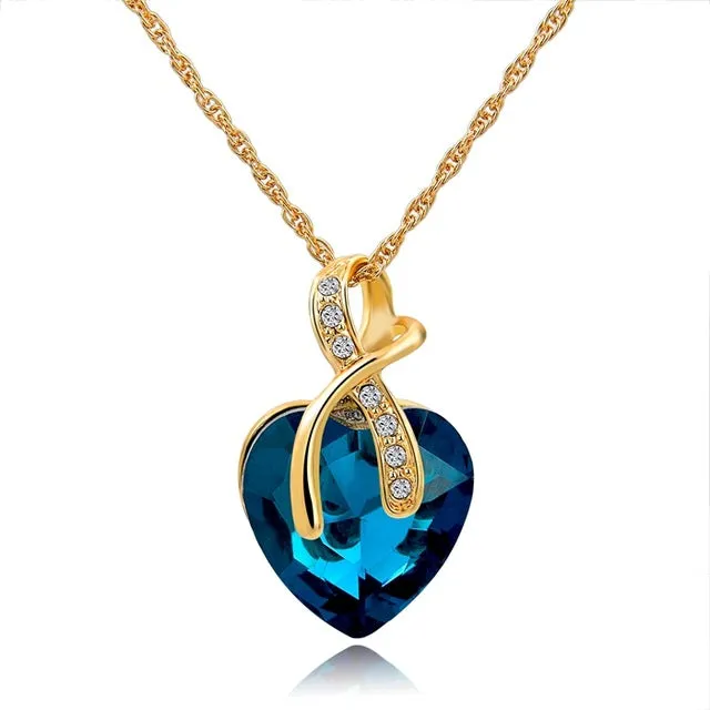 Austrian Crystal Heart Pendants Necklaces For Women Classic Gold color Statement Necklace Ethnic Jewelry Green Maxi Bijouterie