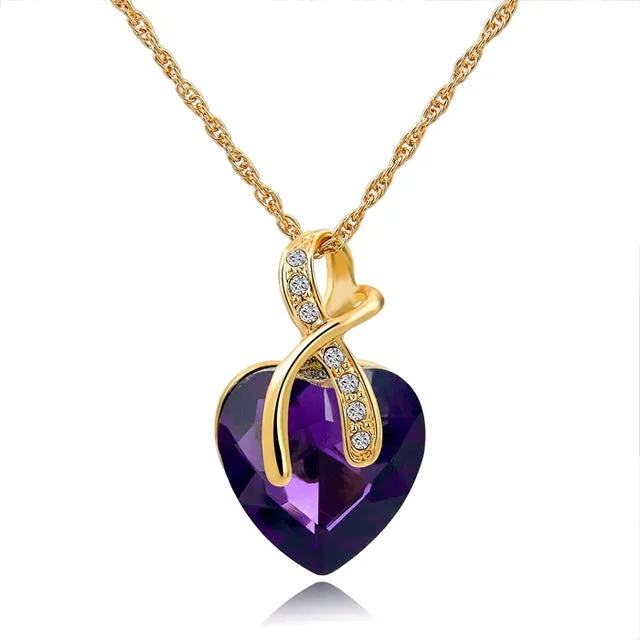 Austrian Crystal Heart Pendants Necklaces For Women Classic Gold color Statement Necklace Ethnic Jewelry Green Maxi Bijouterie