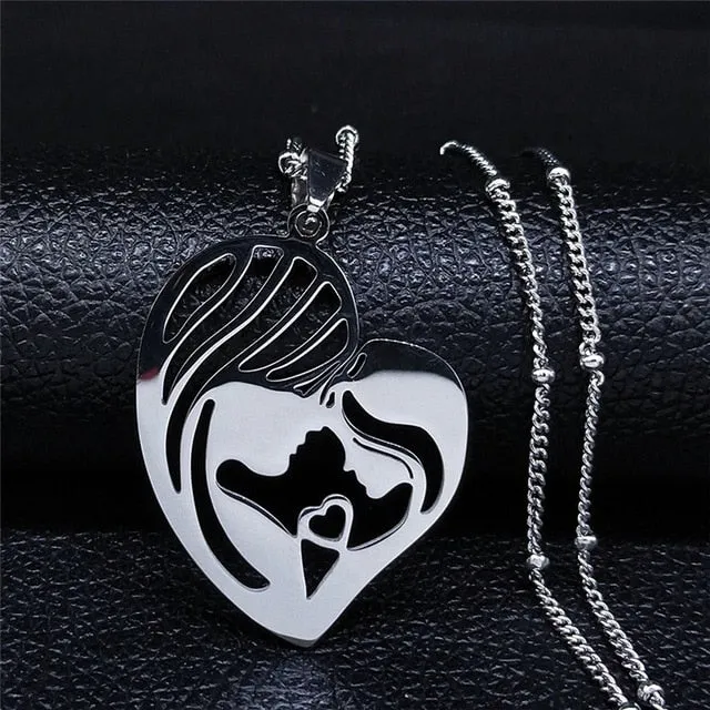 Baby Mom Stainless Steel Necklace Women Gold Color Statement Necklaces Mother's Day Gift Jewelry