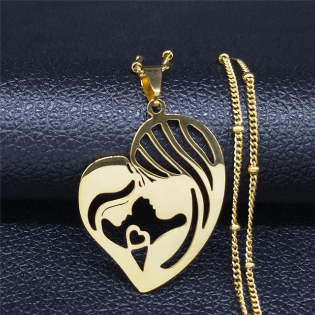 Baby Mom Stainless Steel Necklace Women Gold Color Statement Necklaces Mother's Day Gift Jewelry