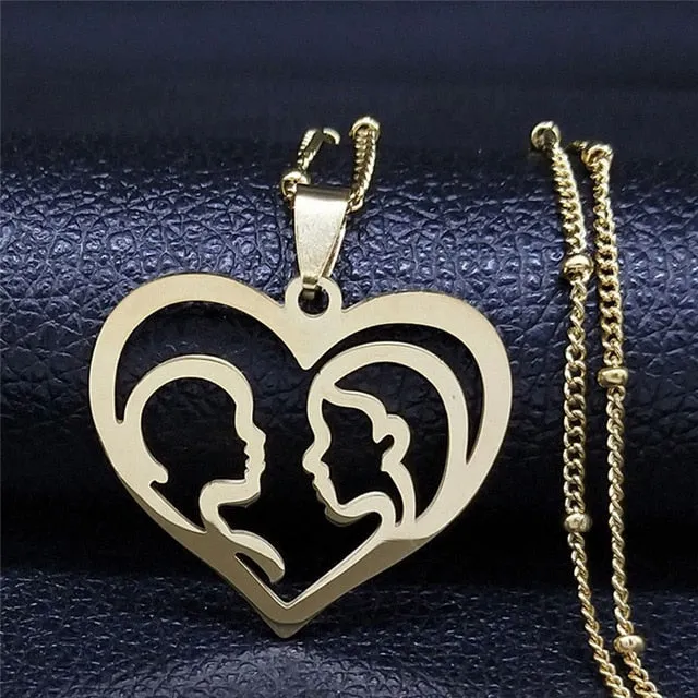 Baby Mom Stainless Steel Necklace Women Gold Color Statement Necklaces Mother's Day Gift Jewelry