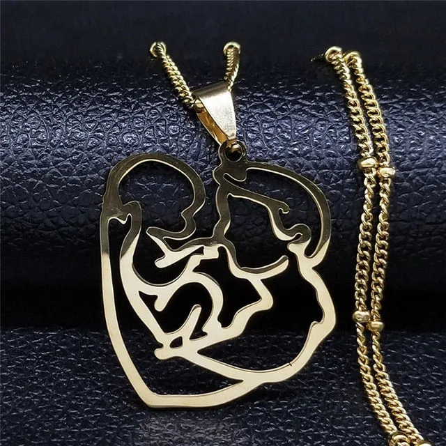 Baby Mom Stainless Steel Necklace Women Gold Color Statement Necklaces Mother's Day Gift Jewelry