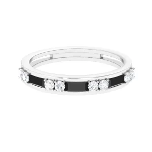 Baguette Cut Black Onyx Half Eternity Ring with Diamond