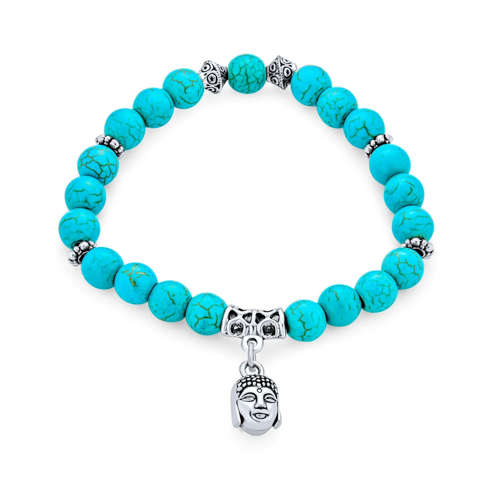 Bali Buddha Blue Turquoise Stretch Bracelet with Spiritual Gemstone Charm