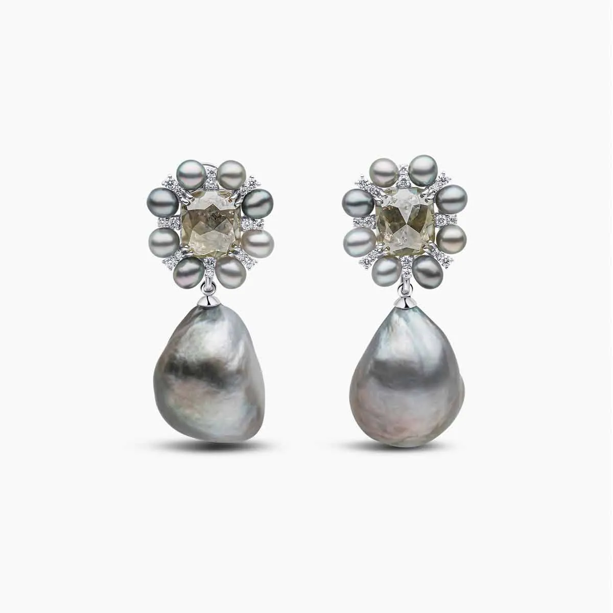 Baroque Platinum Tahitian Pearl and Diamond Drop Earrings