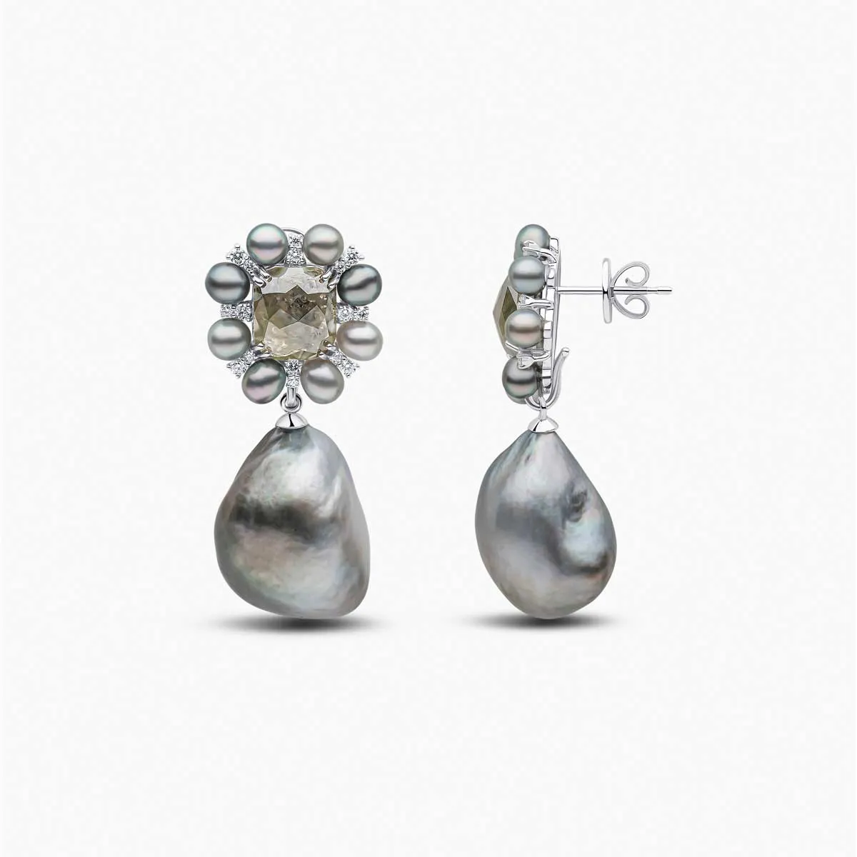 Baroque Platinum Tahitian Pearl and Diamond Drop Earrings