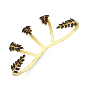 Black Silver Leaves Hand Palm Cuff bracelet in Gold