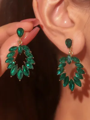 Bold Dark Green Sparkling Rhinestone Stud Earrings