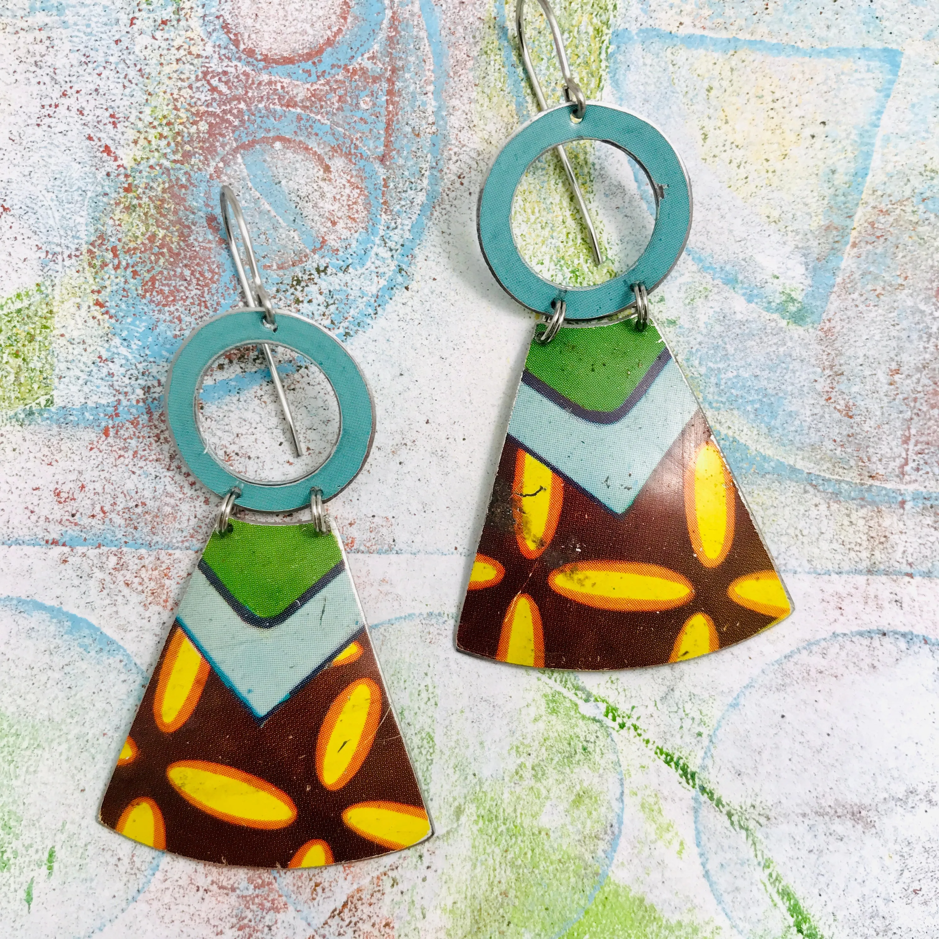 Bold Pattern Small Fans Tin Earrings