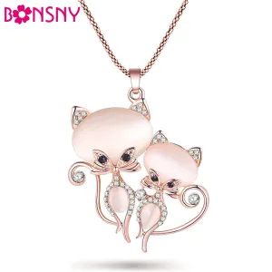 Bonsny Cat Necklace Long Pendant