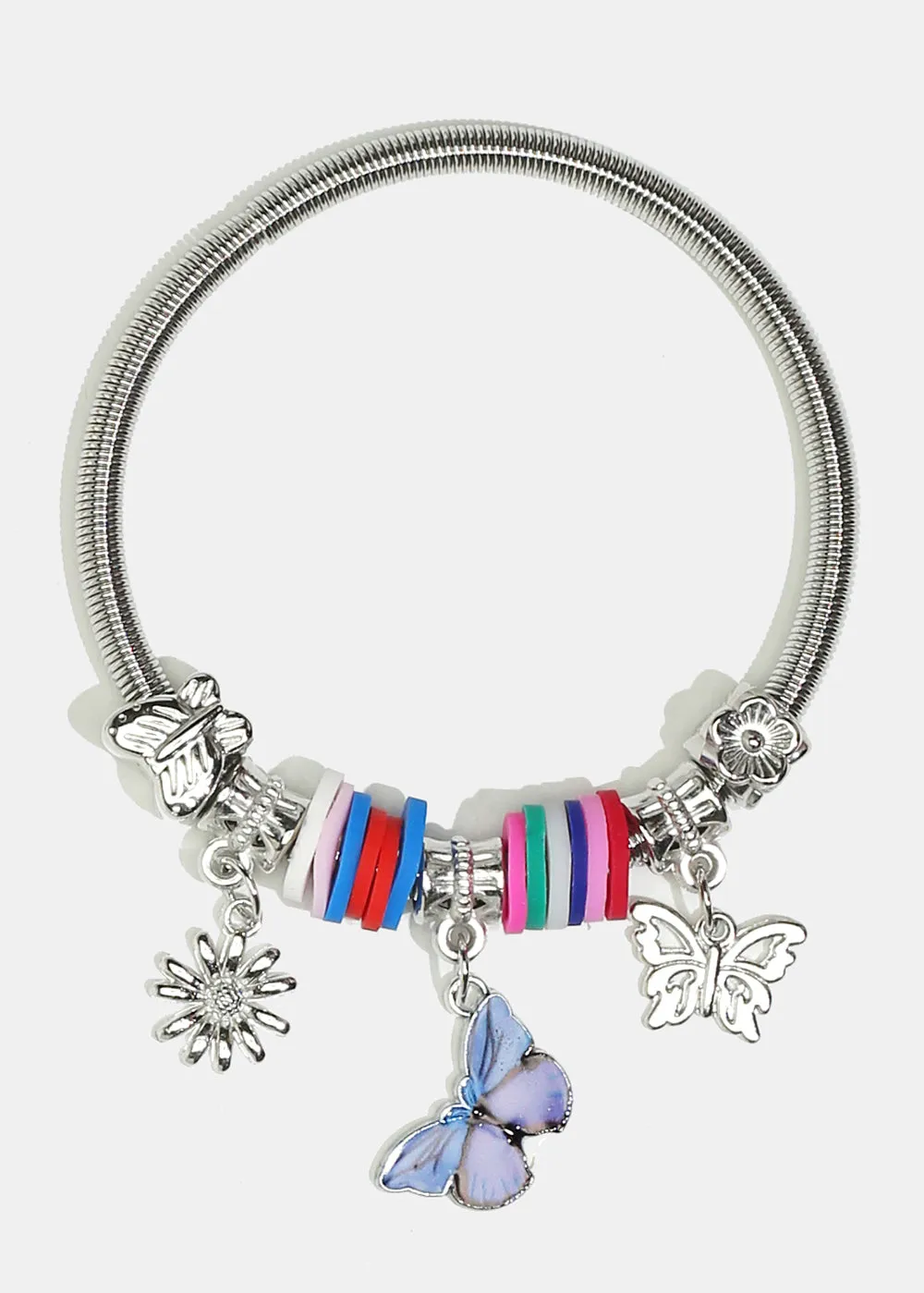 Butterfly & Flower Charm Coil Bracelet