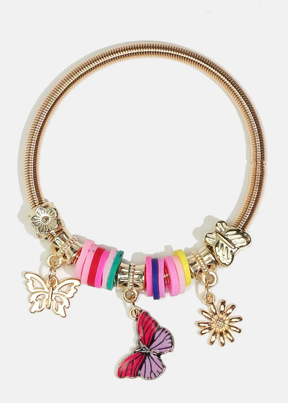 Butterfly & Flower Charm Coil Bracelet