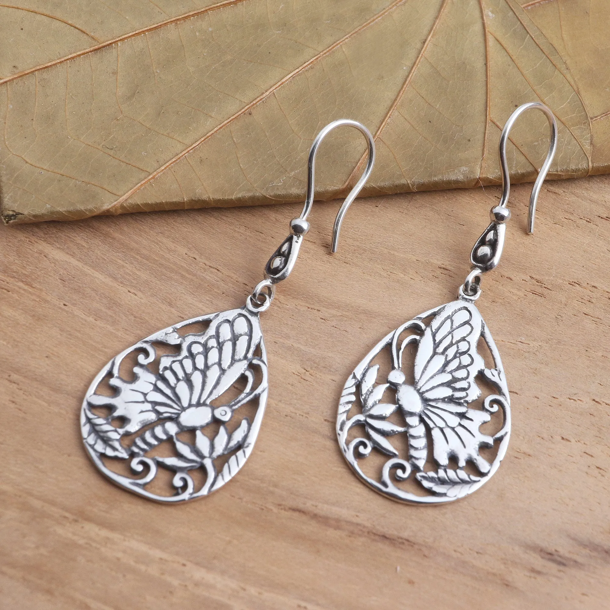 Butterfly Breeze Handmade Silver Butterfly Dangle Earrings