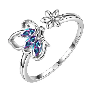 Butterfly Rainbow Mystic Topaz Open Rings Women Girls Jewelry Gift Sterling Silver