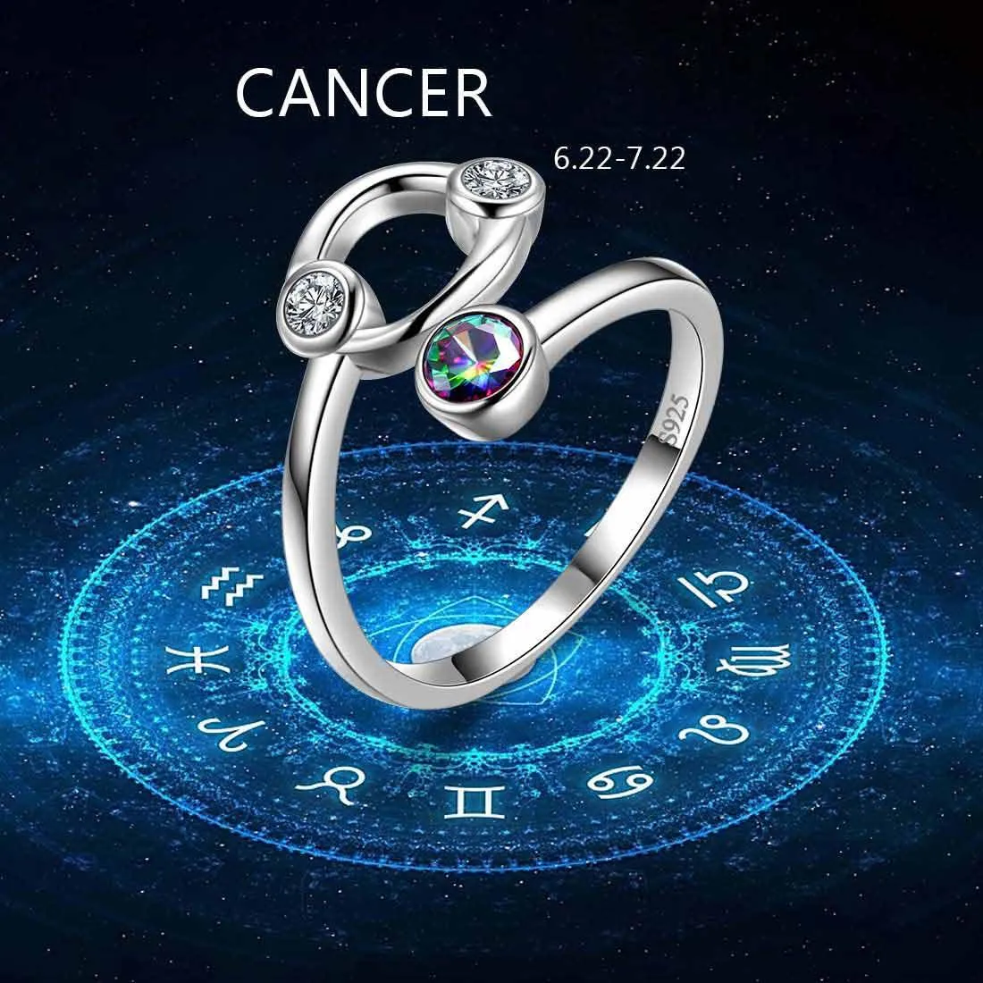 Cancer Zodiac Rings Women Girls Jewelry Birthday Gift Mystic Topaz 925 Silver