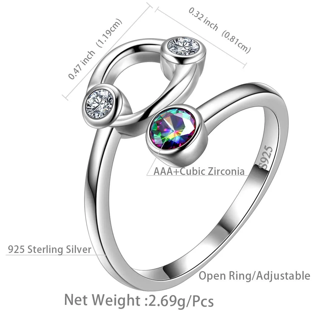 Cancer Zodiac Rings Women Girls Jewelry Birthday Gift Mystic Topaz 925 Silver