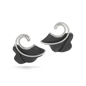 Carved Black Onyx and Diamond Swell Earrings