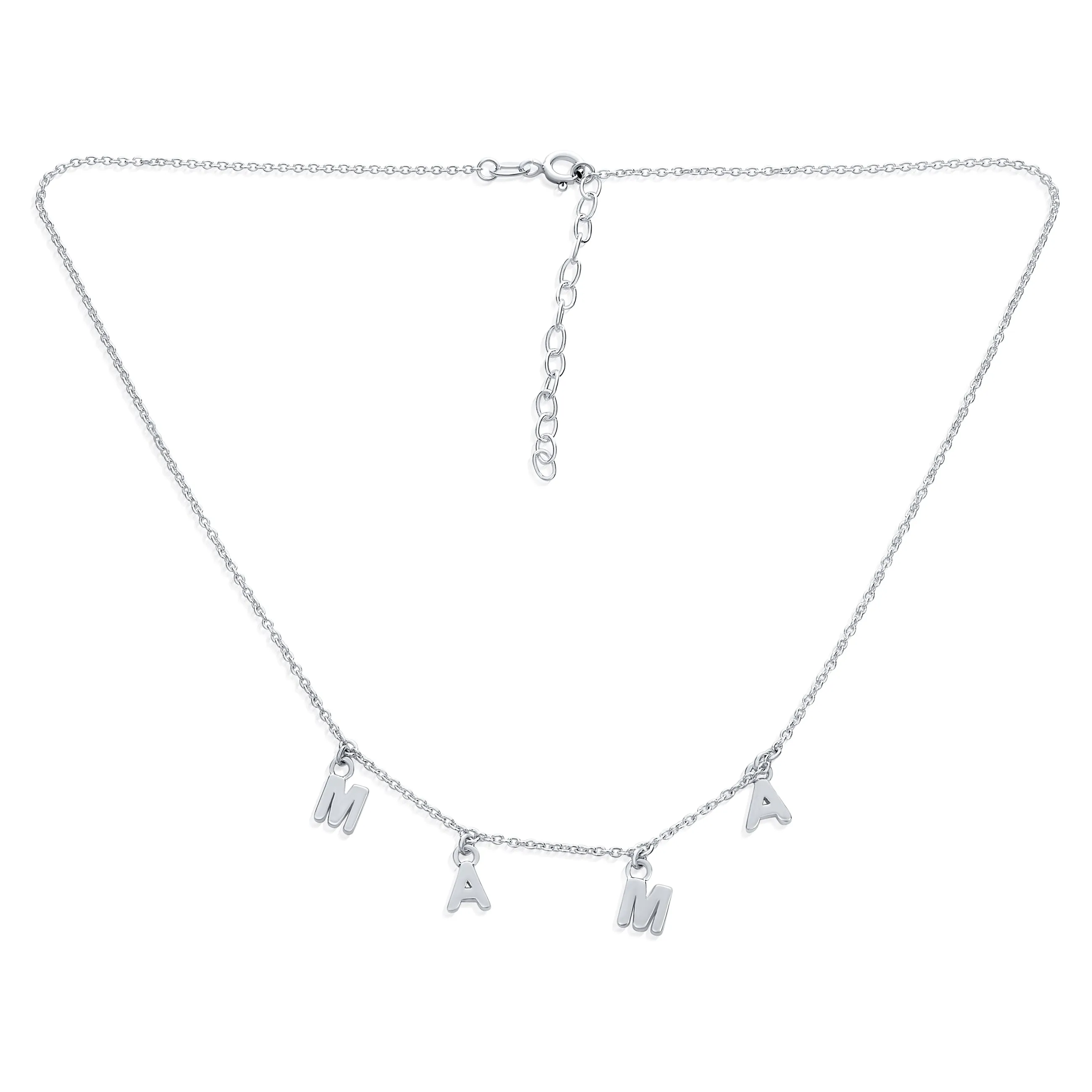 Choker Necklace with Dangling MAMA Charm for New Mothers Sterling Silver 16"