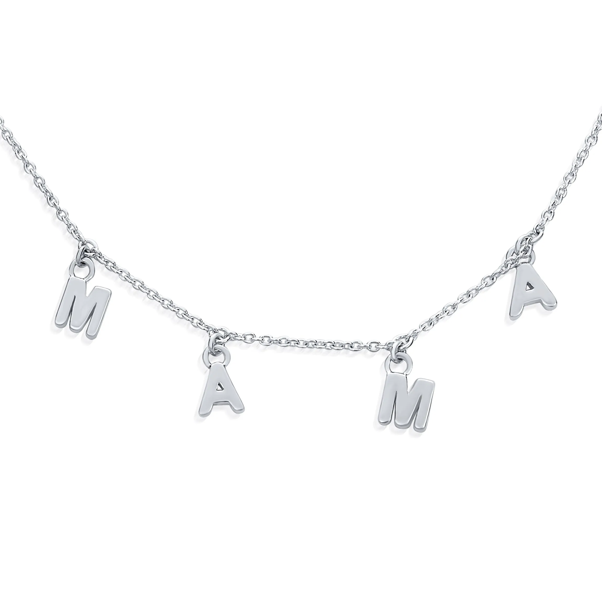 Choker Necklace with Dangling MAMA Charm for New Mothers Sterling Silver 16"