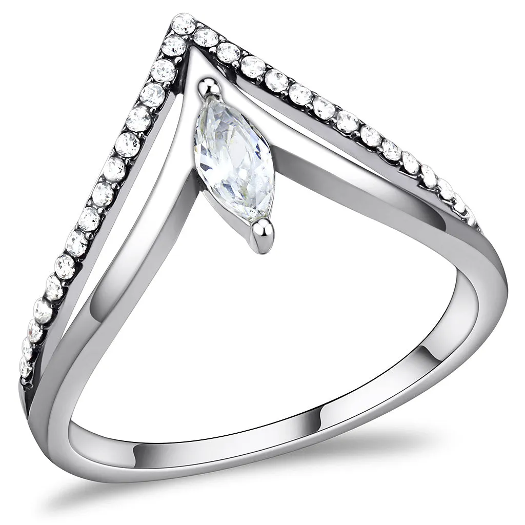 CJ109 Wholesale Women's Stainless Steel AAA Grade Clear Cubic Zirconia Minimal Chevron Ring