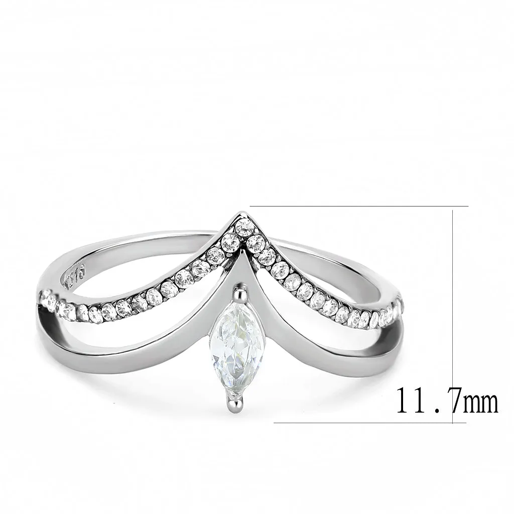 CJ109 Wholesale Women's Stainless Steel AAA Grade Clear Cubic Zirconia Minimal Chevron Ring