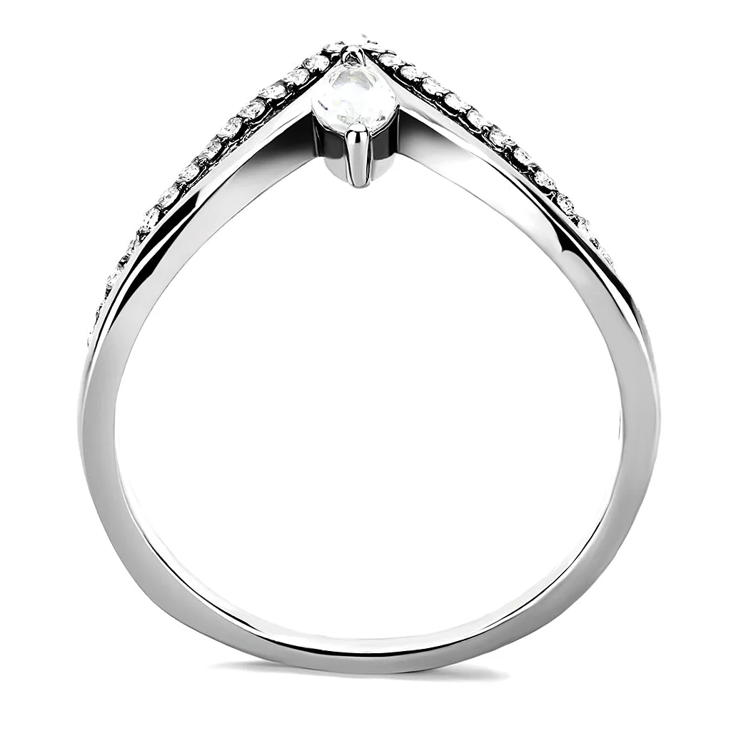 CJ109 Wholesale Women's Stainless Steel AAA Grade Clear Cubic Zirconia Minimal Chevron Ring