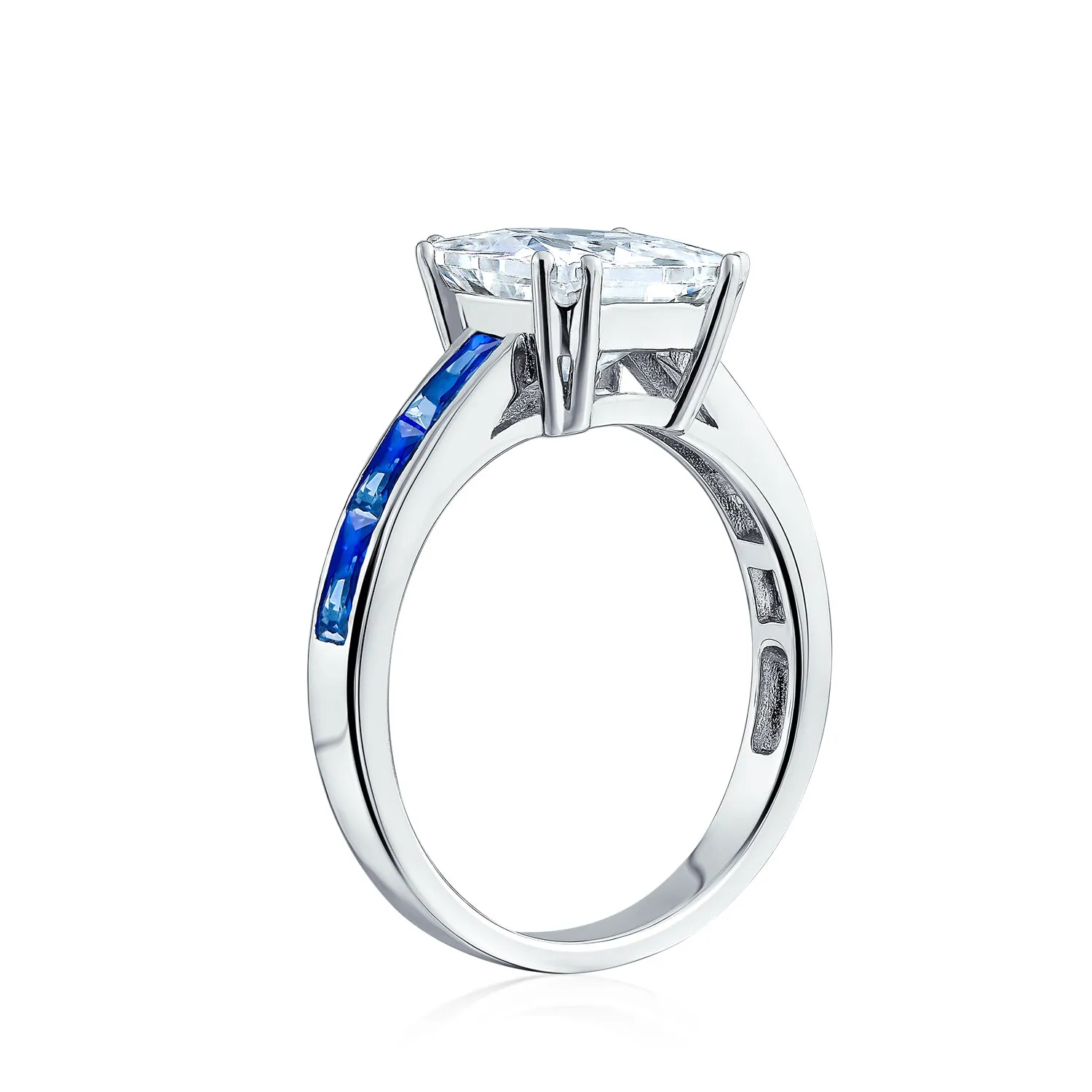 Classic Art Deco 3CT CZ Princess Cut Engagement Ring with Sapphire Blue Band