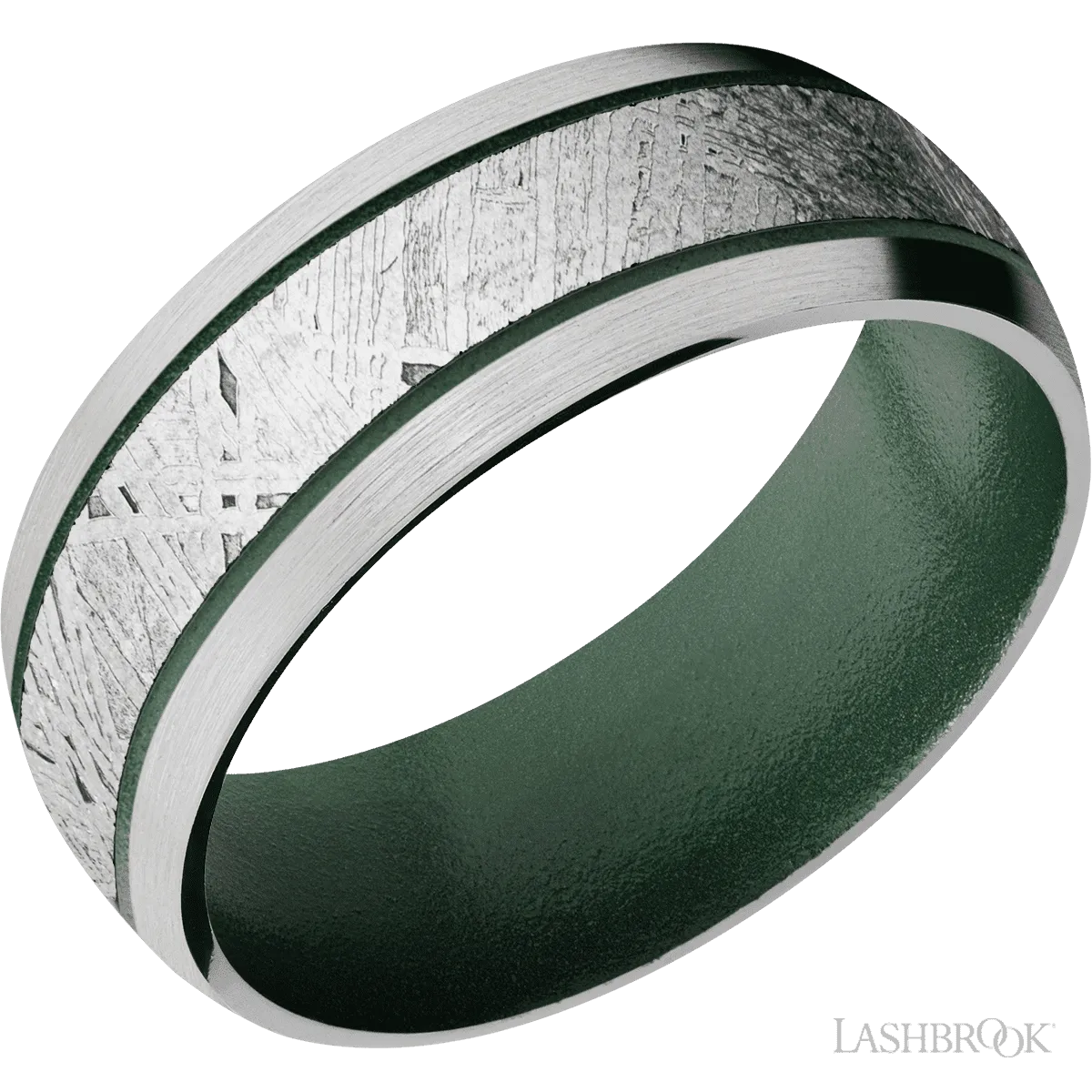 Cobalt Chrome with Satin Finish and Meteorite Inlay and Eastern Green - 8MM