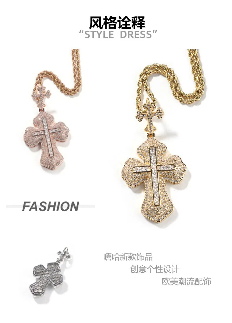 Cross hip-hop necklace for men and women trendy copper inlaid zircon necklace