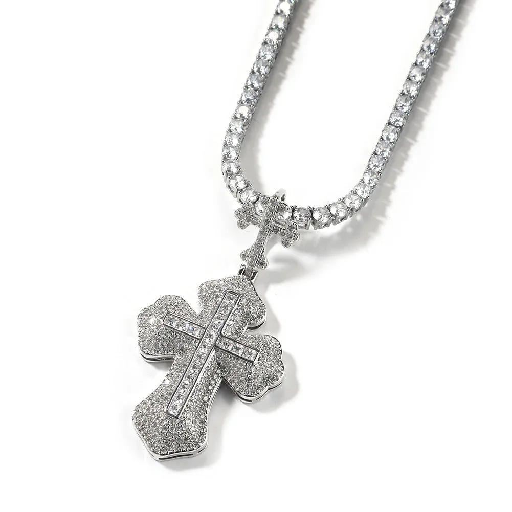 Cross hip-hop necklace for men and women trendy copper inlaid zircon necklace