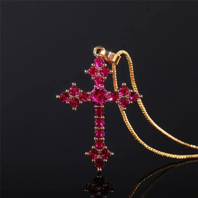 Cross Necklace Fashion White/Rose Red/Green Blue for Women Shiny Stylish Party Accessories