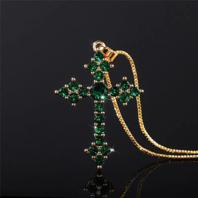 Cross Necklace Fashion White/Rose Red/Green Blue for Women Shiny Stylish Party Accessories