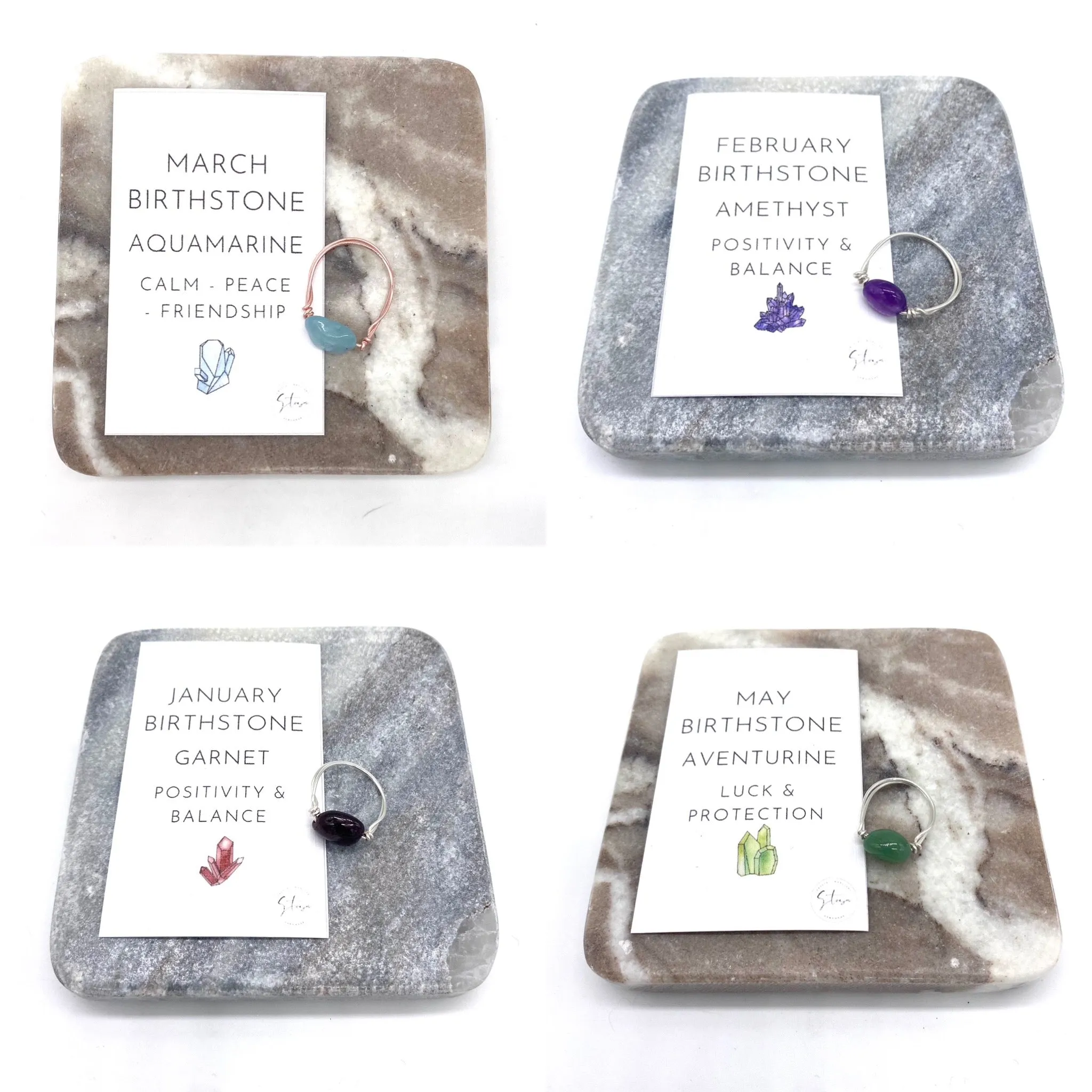 Crystal Birthstone Nugget Rings, Minimal Birthday Gifts