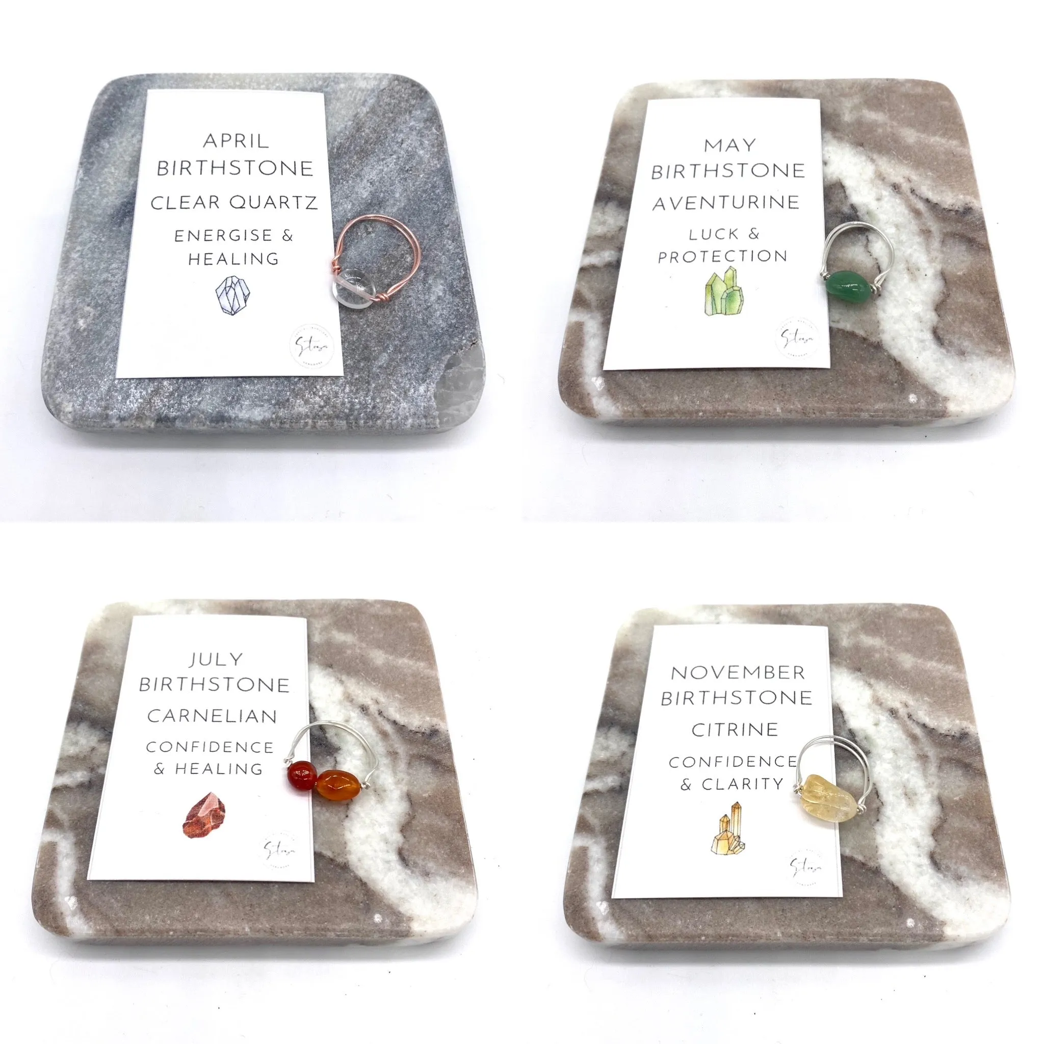 Crystal Birthstone Nugget Rings, Minimal Birthday Gifts