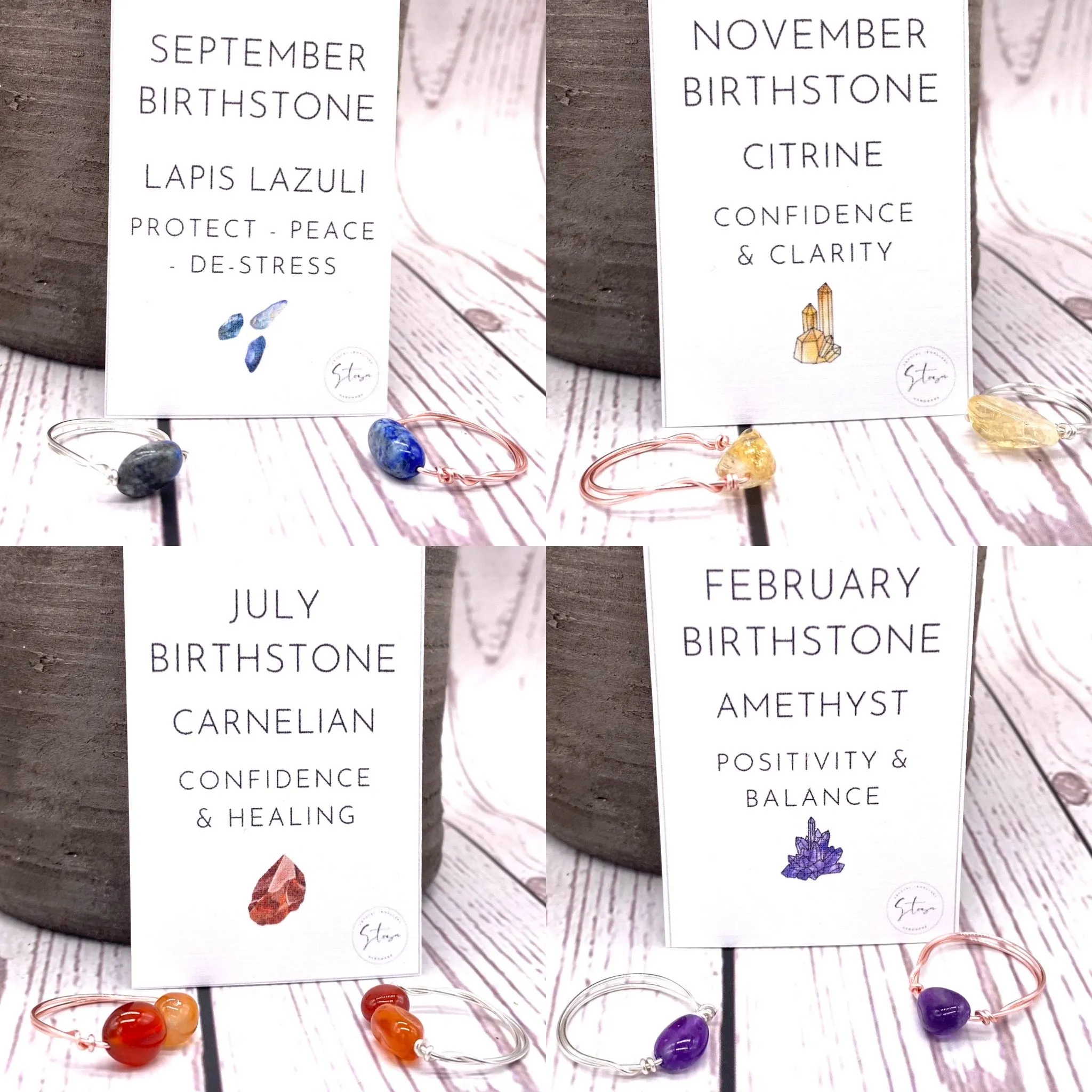 Crystal Birthstone Nugget Rings, Minimal Birthday Gifts