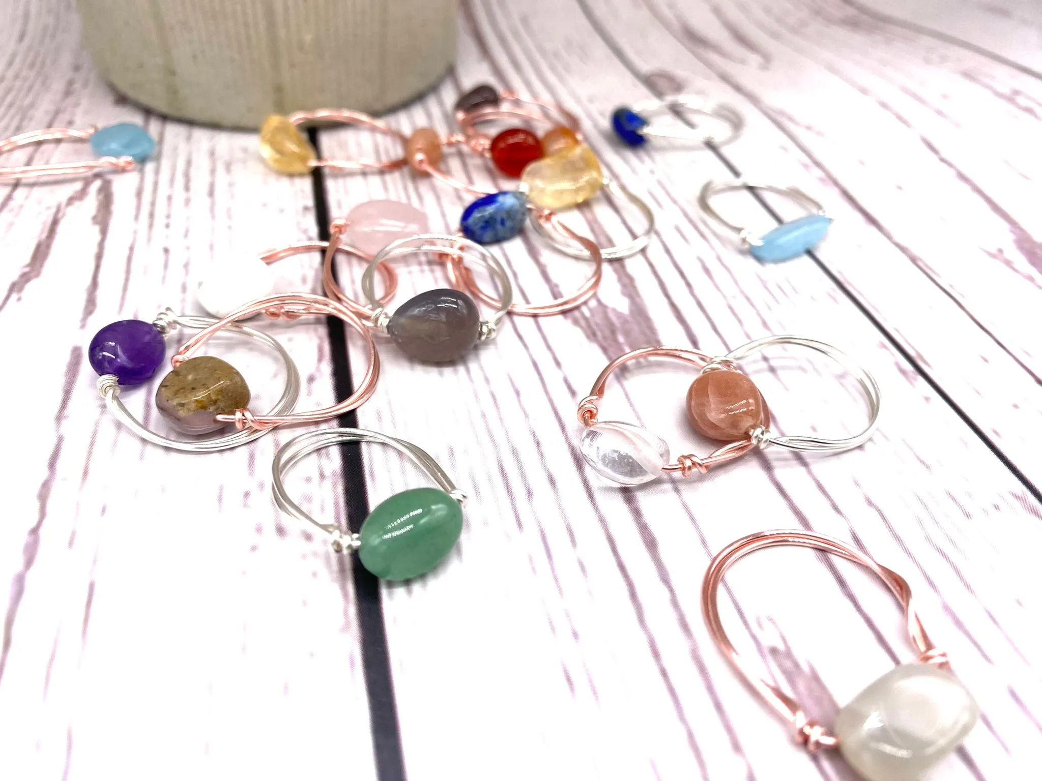 Crystal Birthstone Nugget Rings, Minimal Birthday Gifts