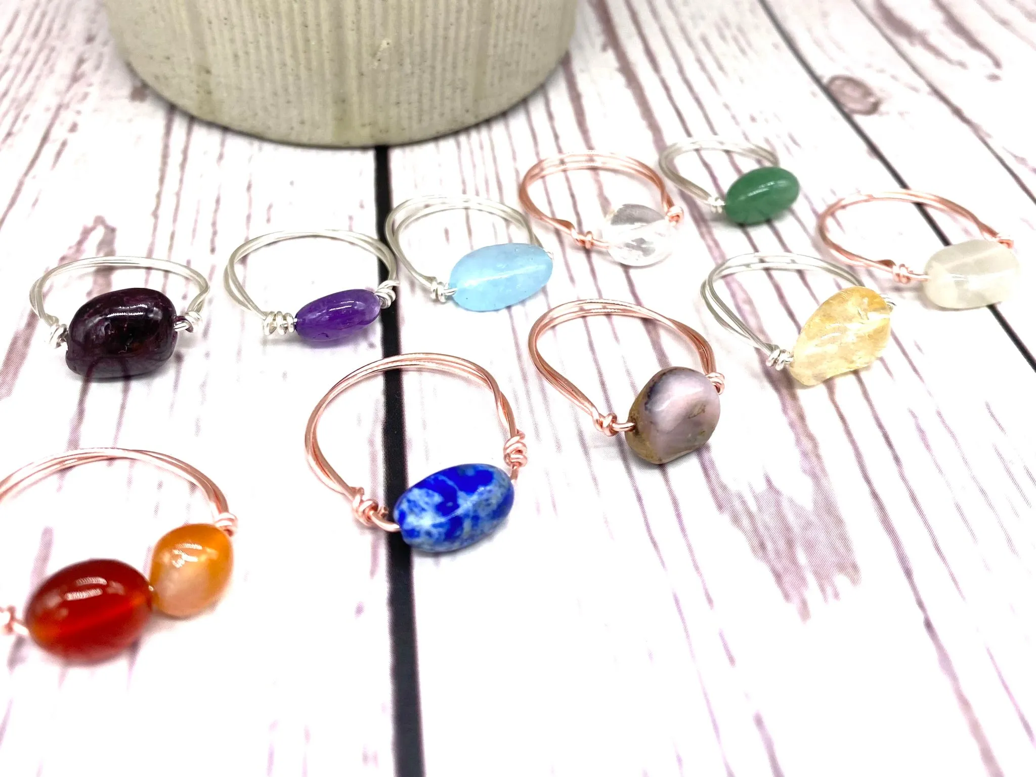 Crystal Birthstone Nugget Rings, Minimal Birthday Gifts