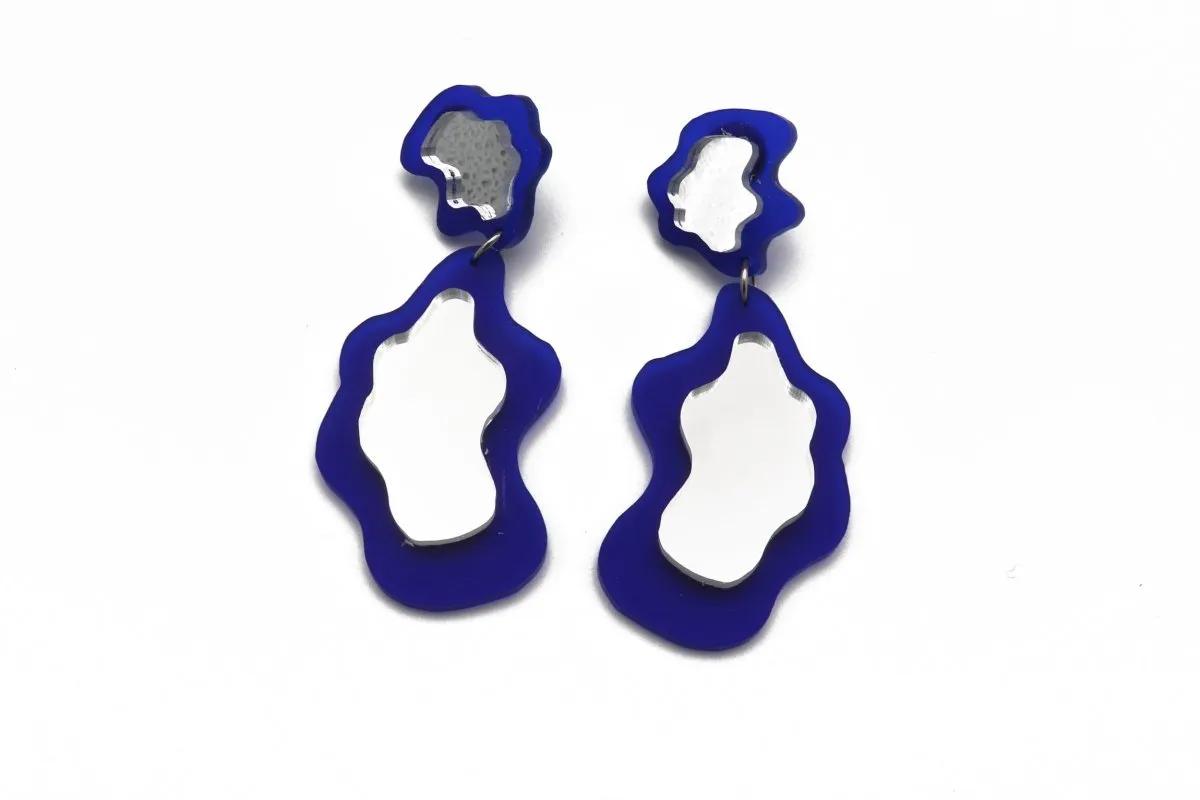 DConstruct Mirrorings Large Drop Earrings (Cobalt)