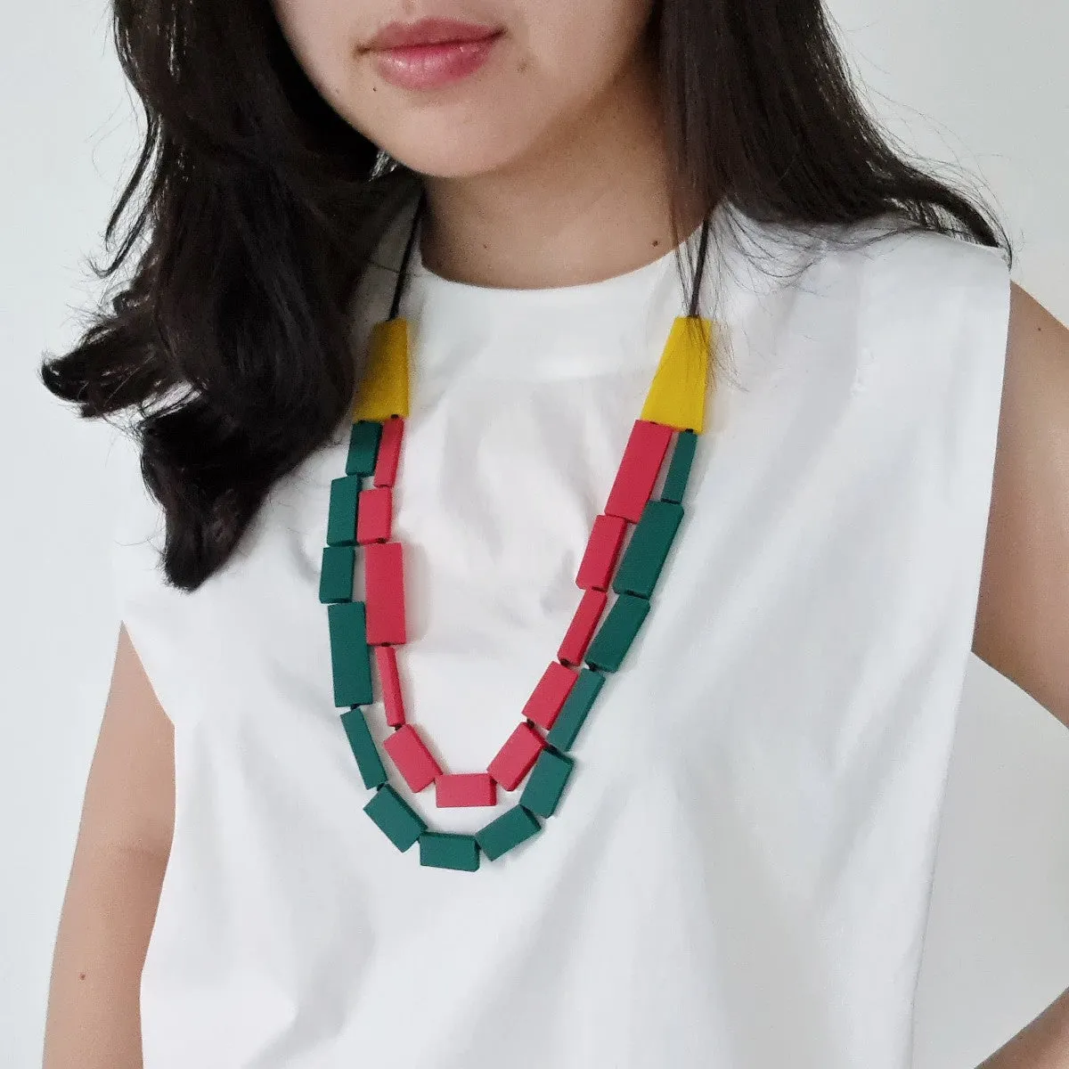 Deeva Double Layer Red Green Necklace