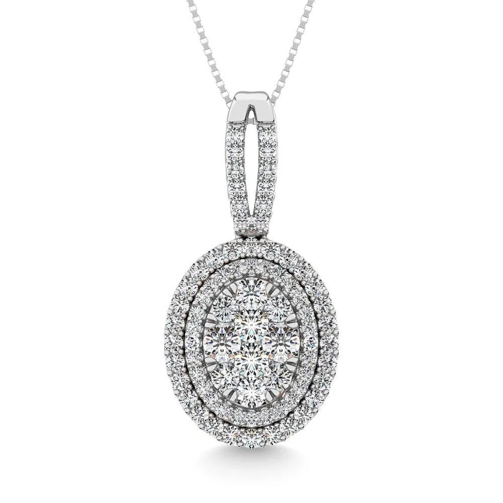 Diamond 1 3/4 Ct.Tw. Oval Shape Cluster Pendant in 14K White Gold