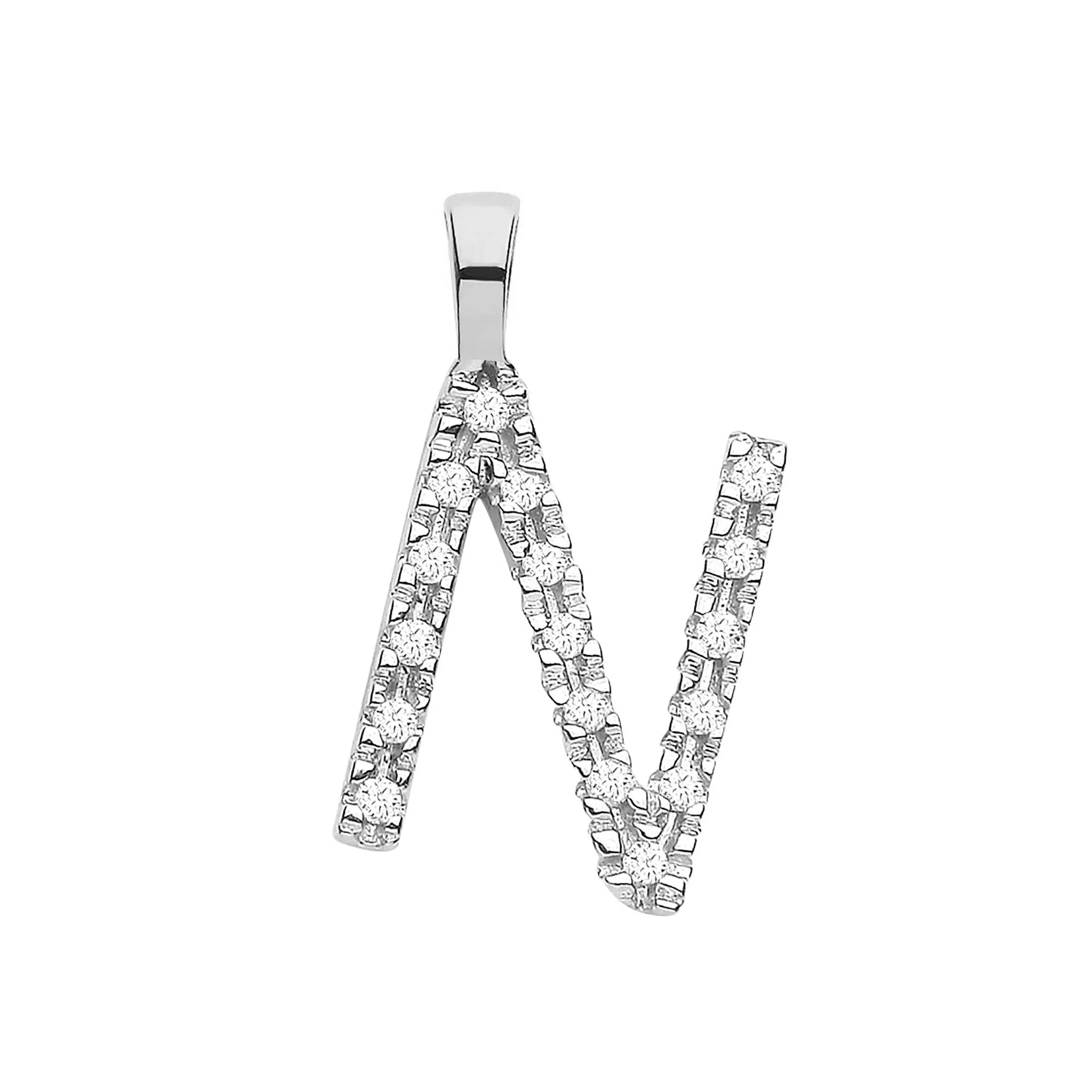 Diamond Initial N Pendant Necklace 0.05ct H-SI in 9K White Gold