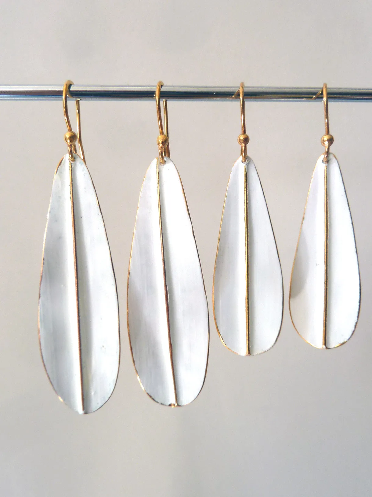 Earrings Leaf Design White On Vermeil Long Or Medium