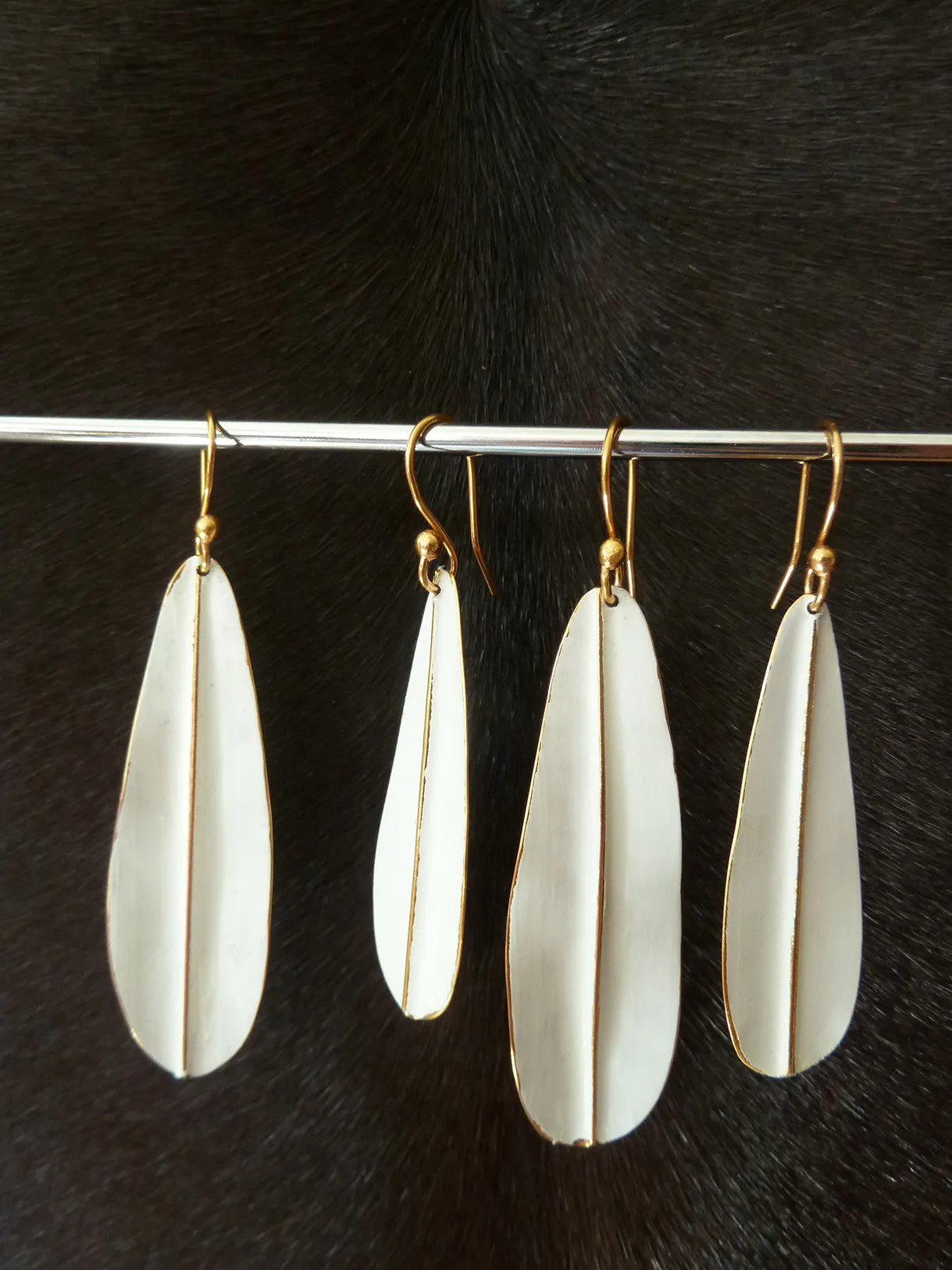 Earrings Leaf Design White On Vermeil Long Or Medium