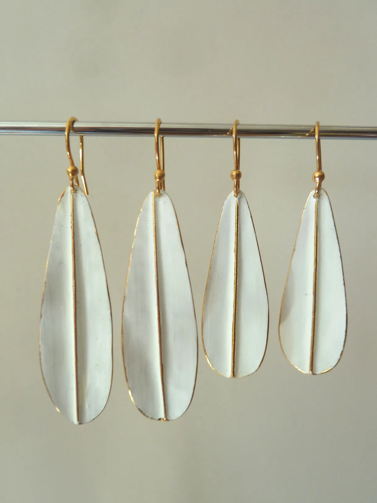 Earrings Leaf Design White On Vermeil Long Or Medium