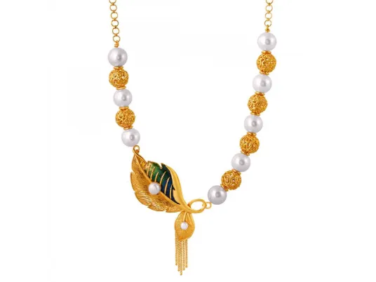 Exclusive Chic 22k Gold Necklace And Earring Jewellery Set With Pearls