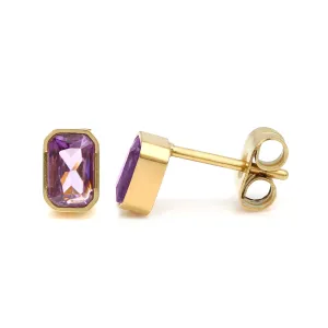 February Amethyst Birthstone Earrings - Yellow Gold