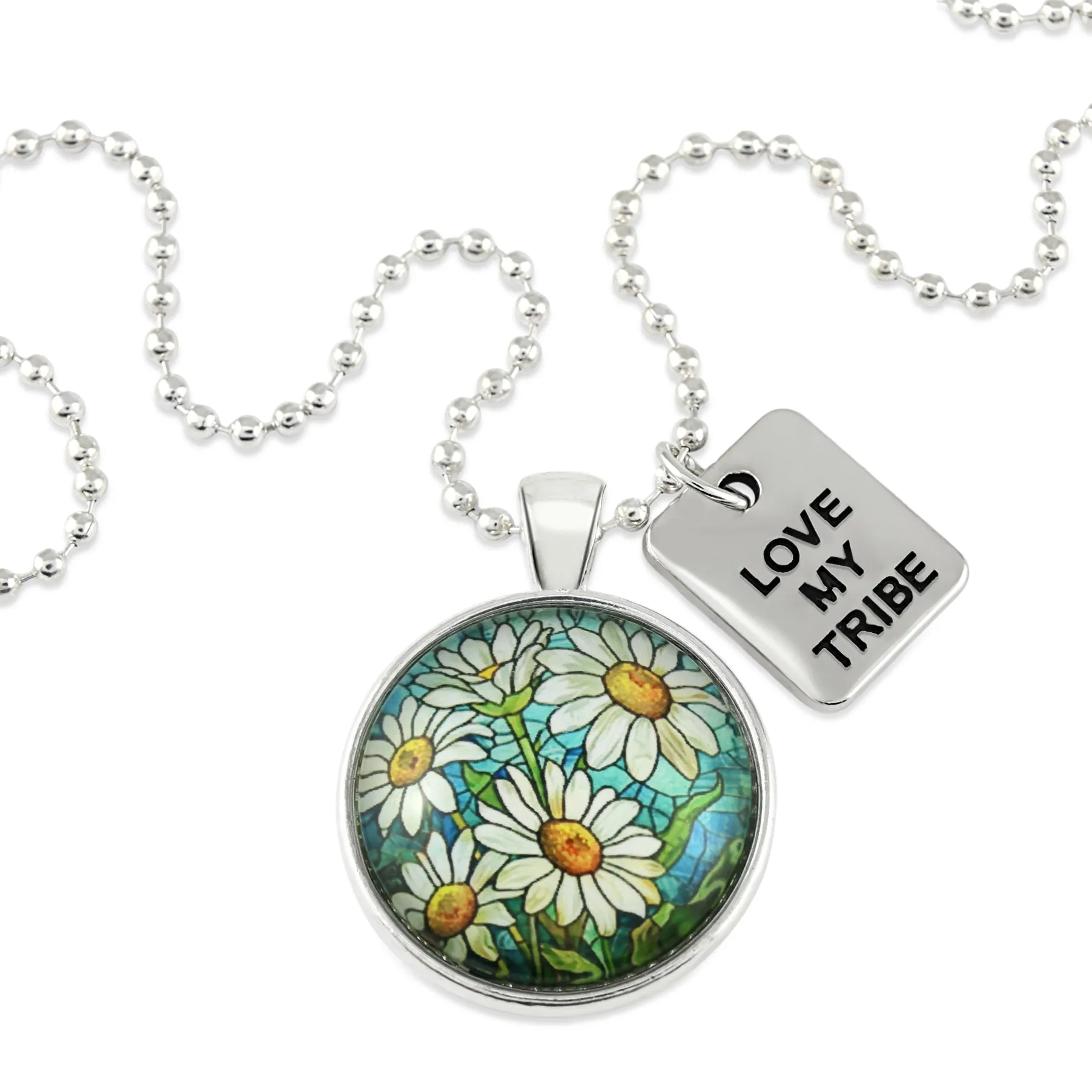 FLORAL WONDERS - Bright Silver 'LOVE MY TRIBE' Necklace - Daisy Window (10643)