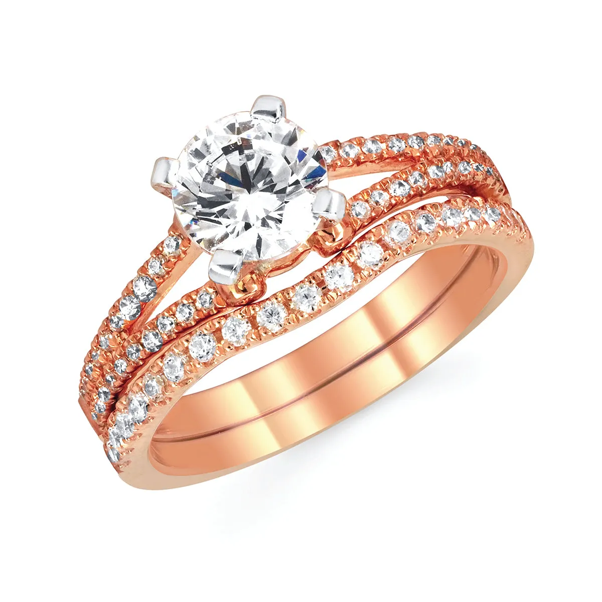 Forever Elegant&trade; 1/6 Ctw. Diamond Semi Mount shown with 1 Ct. Round Center Diamond in 14K Gold